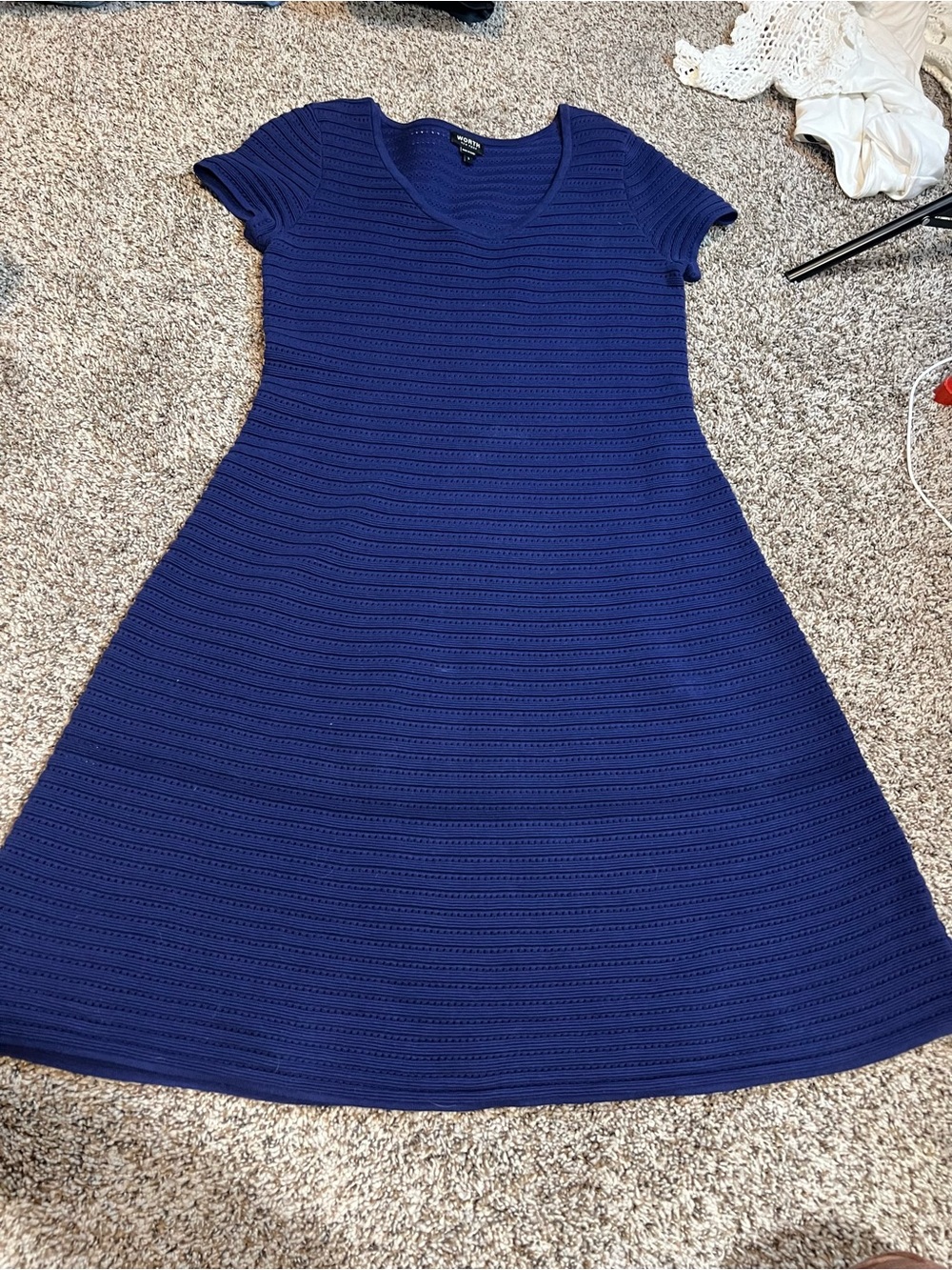 Worth Royal Blue Textured Knit A-Line Dress